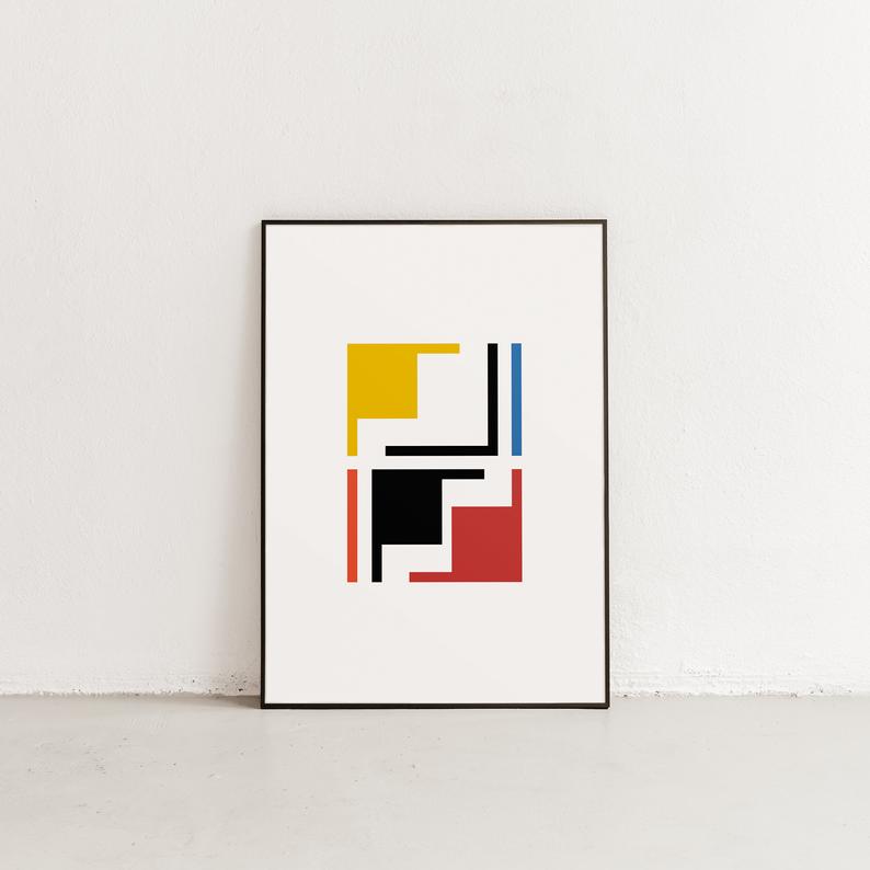 Affordable Bauhaus Wall Art with geometric shapes and primary colors